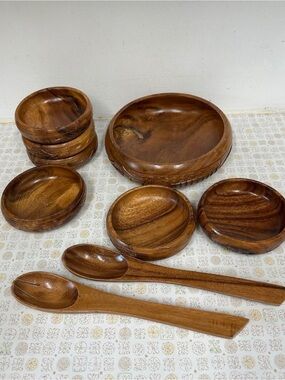 Wooden Serving Bowl & Spoon Set